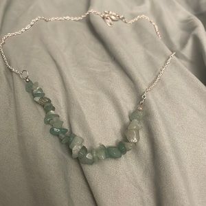 Handmade faux green jade crystal and silver chain necklace
